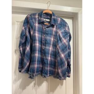 Free People We The Free Plaid Button Down Shirt Distressed XS